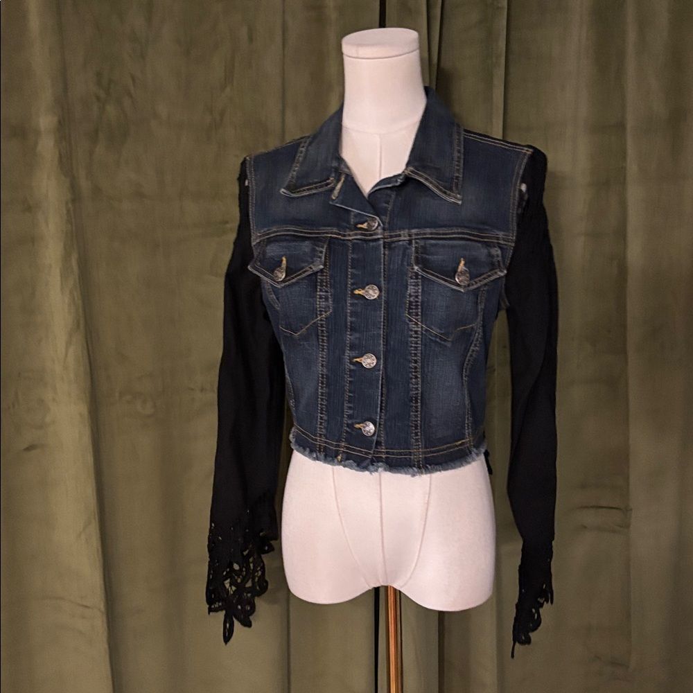 Casadei denim / Black Lace Detail jacket, US6 - Picture 2 of 10